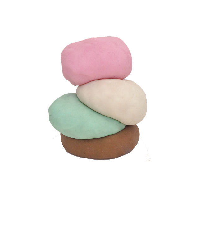 stacks of brown, mint green, beige, and pink play dough and container on white background that is 100% non-toxic, natural and BPA free